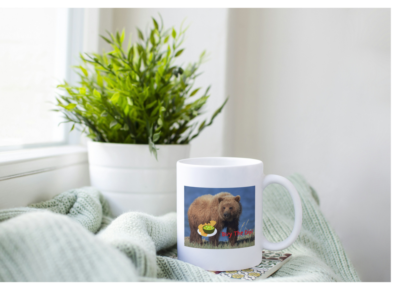 11 oz. and 15 oz. white ceramic mug with a graphic bear design signifying downturn in the stock market.