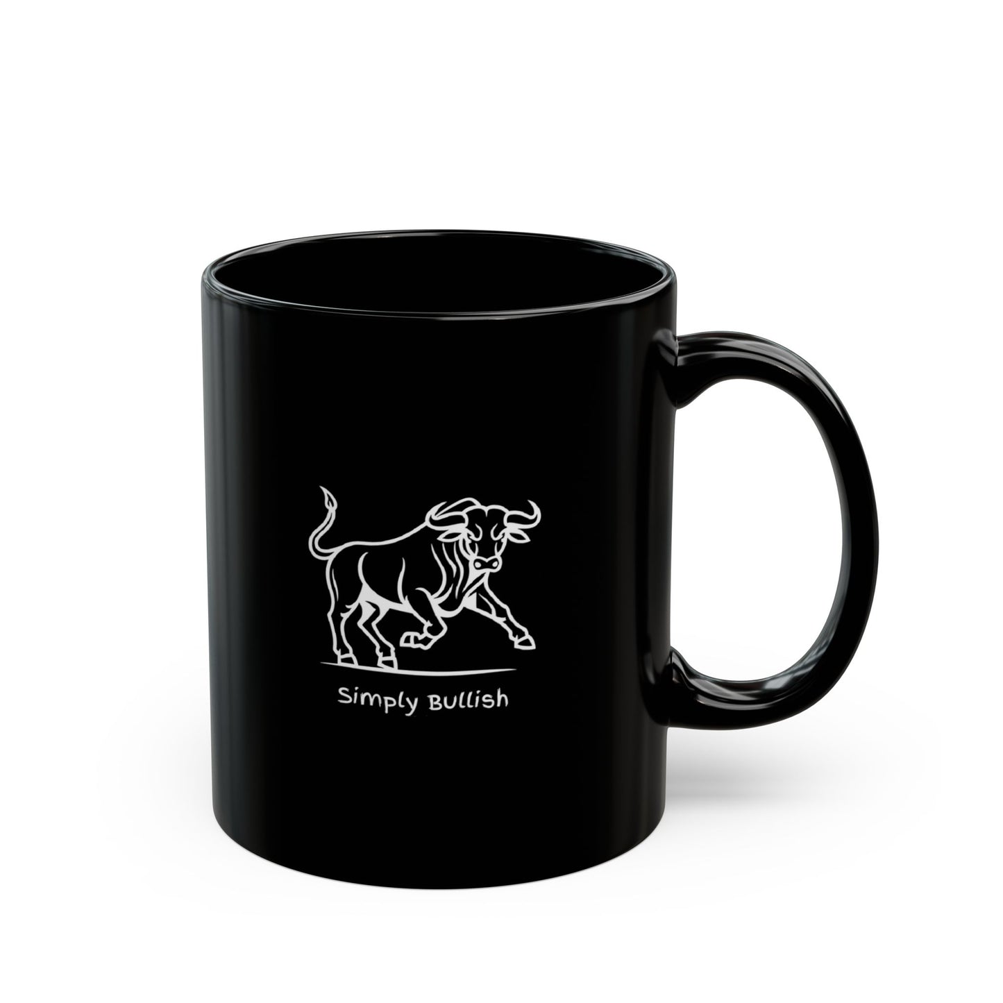 Simply Bullish 2 White Bull Ceramic Mug, (11oz, 15oz)