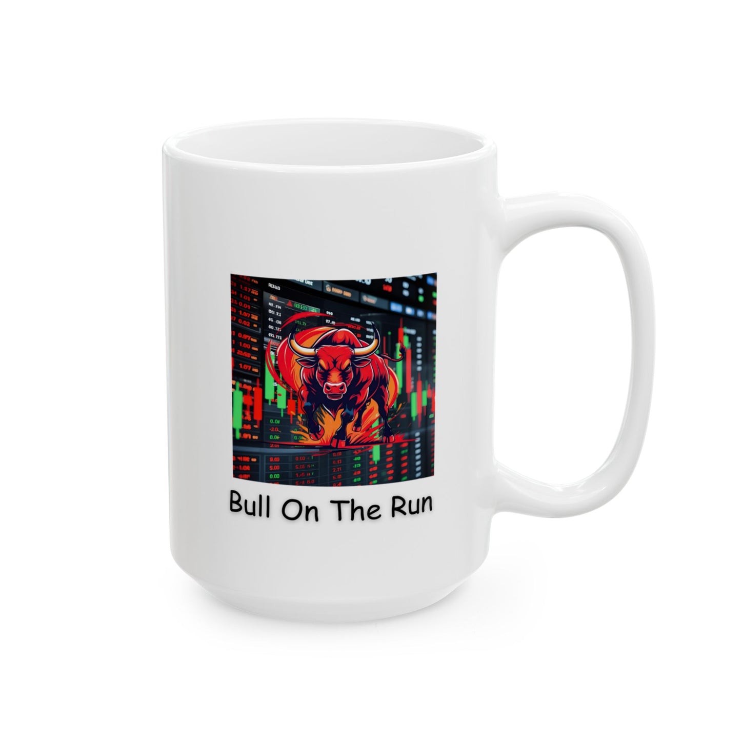 Bull On The Run White Ceramic Mug, (11oz, 15oz)